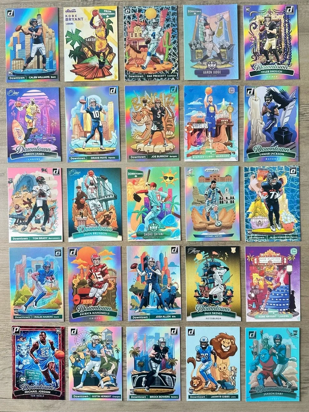 Downtown Lot of (25) Brady, Ohtani, Messi, , Kobe, Jordan, etc.. Novelty Cards
